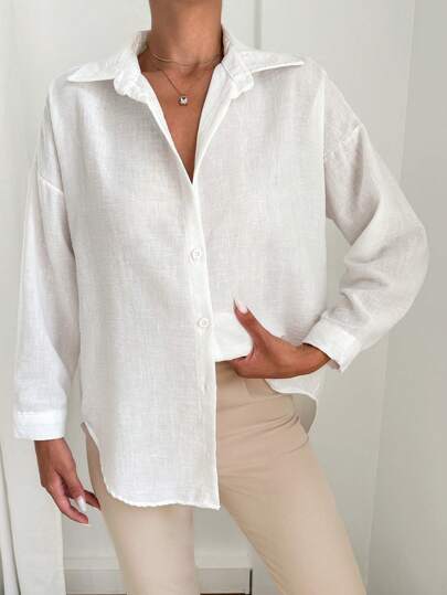 Shirt mit Drop Shoulder gebogenem Saum,