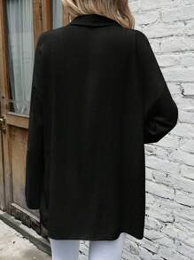 SHEIN LUNE Chất rắn Nút phía trước Áo sơ mi - màu đen - Xem 2