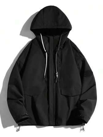Men Drawstring Hem Hooded Jacket