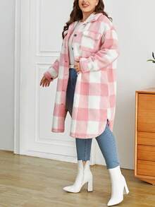 SHEIN Essnce Hơn In kẻ sọc Buffalo Thả vai Túi có nắp Flannel áo - Nhiều màu - Xem 5