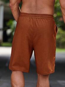 Manfinity Homme 男士字母貼布腰部抽繩短褲 - 鏽棕色 - 查看 2