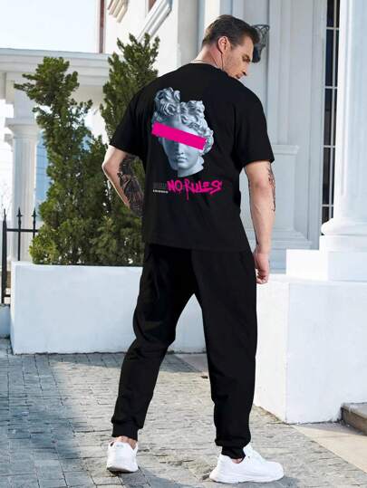 Manfinity LEGND Men Plus Sculpture & Letter Graphic Tee & Sweatpants