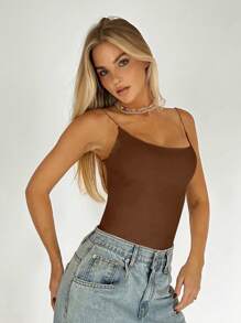 SHEIN EZwear Solid Crisscross Backless Cami Top, Going Out Top - Brown - View 4
