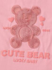 SHEIN Tween Girl Bear & Letter Graphic Tee - Pink - View 4