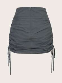 SHEIN EZwear Letter Embroidered Drawstring Side Skirt