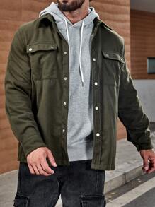 Manfinity Homme Lỏng lẻo phù hợp Nam Ngực đơn Áo khoác Với Túi có nắp - xanh quân đội - Xem 1