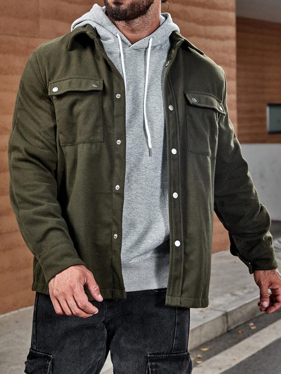 Manfinity Homme Lỏng lẻo phù hợp Nam Ngực đơn Áo khoác Với Túi có nắp - xanh quân đội - Xem 1