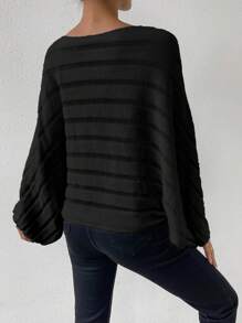 Chiquease Batwing Sleeve Ribbed Knit Pullover Fall Winter Sweater - Black - View 2
