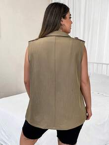 Flirla Plus Lapel Neck Vest Blazer - Khaki - View 2