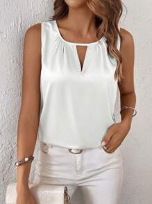 SHEIN Clasi Keyhole Neckline Sleeveless Blouse - White - View 1