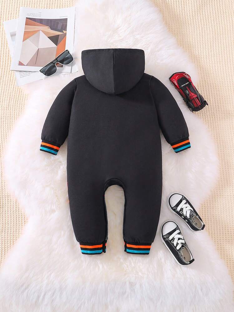 Baby Boy Cartoon Graphic Hooded Jumpsuit