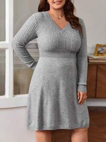 SHEIN Frenchy Hơn Chất rắn Cổ v A-line Đầm Áo len - Màu Xám nhạt - Xem 4