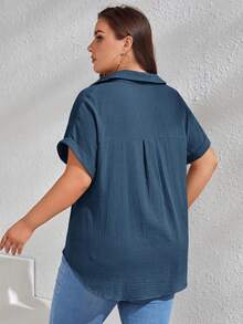 SHEIN LUNE 大碼補丁貼口袋蝙蝠袖襯衫