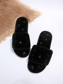 Dép đi trong nhà bằng vải nhung thêu họa tiết thời trang dành cho nữ giữ ấm - màu đen - Xem 4