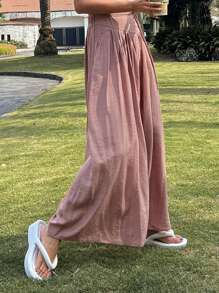 DAZY Solid Tie Side Wide Leg Trousers - Pink - View 6