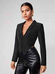 Maija Cazadora de cuello con solapa bajo asimétrico - Negro - Ver 4