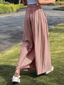 DAZY Solid Tie Side Wide Leg Trousers - Pink - View 7