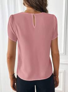 SHEIN Clasi 撞色蕾丝花瓣袖衬衫，短袖上衣 - 藕粉色 - 查看 2