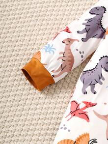 男嬰恐龍印花連身褲&帽 - 白色 - 查看 3