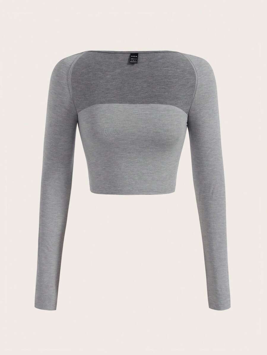 SHEIN EZwear 素色抹胸上衣&短上衣 - 淺灰色 - 查看 1