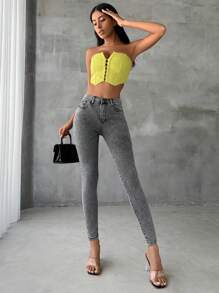 RueChic High Waist Skinny Jeans - Grey - View 3