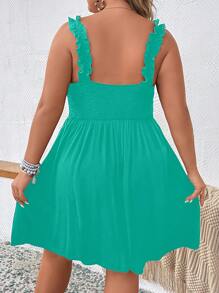 SHEIN LUNE Plus Button Front Shirred Back Dress