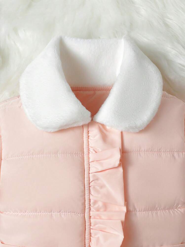 Baby Girl Borg Collar Ruffle Trim Coat