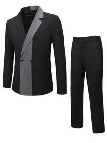 Manfinity Mode 男士西裝套裝 - 黑色 - 查看 1