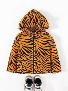 SHEIN 男嬰虎紋圖案連帽毛絨夾克 - 橘色 - 查看 3