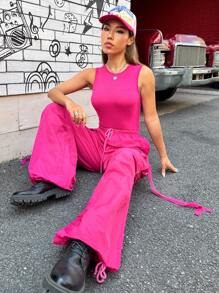 Muchica 素色背心上衣&腰部抽繩工裝褲