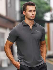男士字母圖案運動POLO衫 - 深灰色 - 查看 3