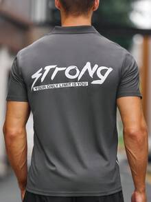 男士字母圖案運動POLO衫 - 深灰色 - 查看 2