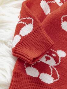 女嬰熊圖案開襟衫&吊帶針織連身背心 - 橘色 - 查看 3