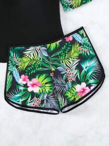 SHEIN Swim Tropical Print Zipper Front Rashguard,Summer Beach - Multicolor - View 6