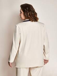 BizChic 大碼撞色滾邊翻蓋細節西裝外套 - 米色 - 查看 2