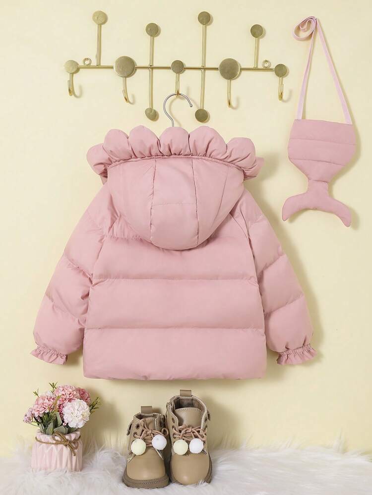 Baby Girl Ruffle Trim Flare Sleeve Hooded Jacket & Bag