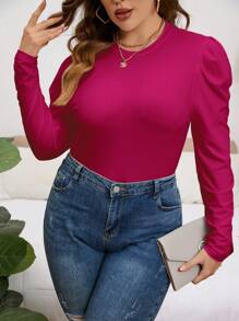 SHEIN Privé Talla grande Camiseta unicolor de manga gigot