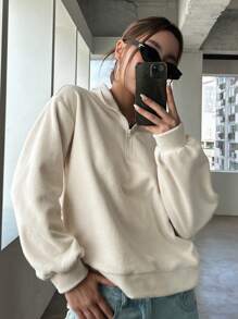 DAZY Half Zip Drop Shoulder Sweatshirt,Fall Clothes - Apricot - View 1