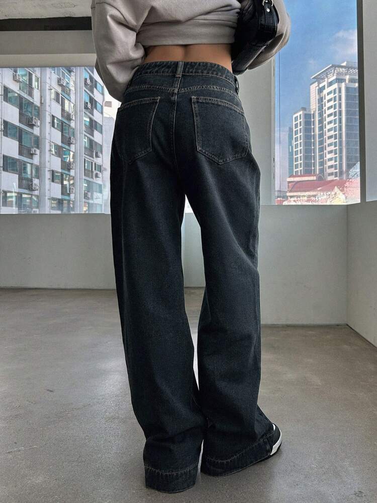 Solid Wide Leg Jeans,Baggy Jeans
