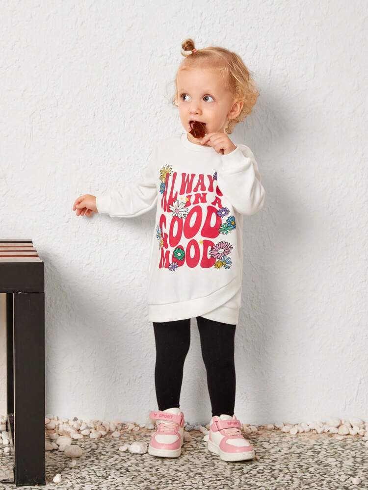Baby Girl Floral & Slogan Graphic Pullover