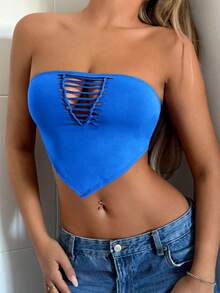 SHEIN ICON Cắt ra Bandana Hem Ống ngọn - Màu xanh lam - Xem 2