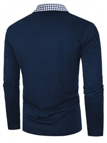 Manfinity Homme 男士撞色格子领 Polo 衫，男士海军蓝色 Polo 衫，男士深蓝色 Polo 衫，男士海军蓝色衬衫 - 藏蓝色 - 查看 2