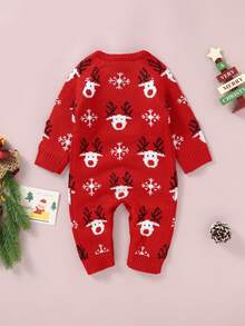 女嬰聖誕圖案毛衣連身衣 - 紅色 - 查看 2