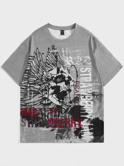 Goth Men Letter & Skull Print Tee