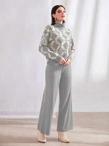 Mulvari Geo Pattern Turtleneck Sweater & Knit Pants 2 Pieces Set