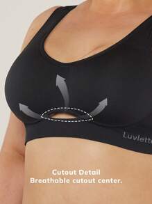 LUVLETTE Plus Dream Curve 无缝无线无缝镂空健身运动文胸 - 黑色 - 查看 6