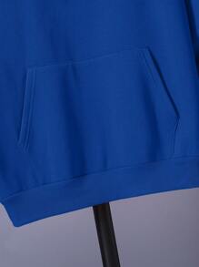 Manfinity Dauomo Men Plus Slogan Graphic Thermal Lined Hoodie - Royal Blue - View 5