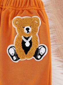 Conjunto casual de sudadera con capucha de oso de patchwork y pantalones deportivos para bebé niño