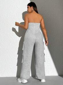 SHEIN EZwear 大碼側翻蓋口袋抹胸連體褲 - 灰色 - 查看 2