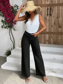 SHEIN Frenchy Jeans unicolor de pierna ancha